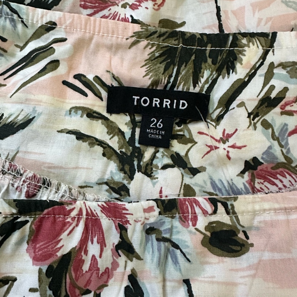 Torrid Plus Size 26 Women’s Midi Poplin High Waist Skirt Tropic Palm Trees - Picture 8 of 11